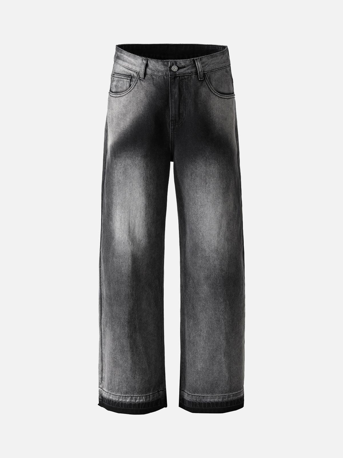 Concert Outfit Washed Raw Edge Straight Jeans
