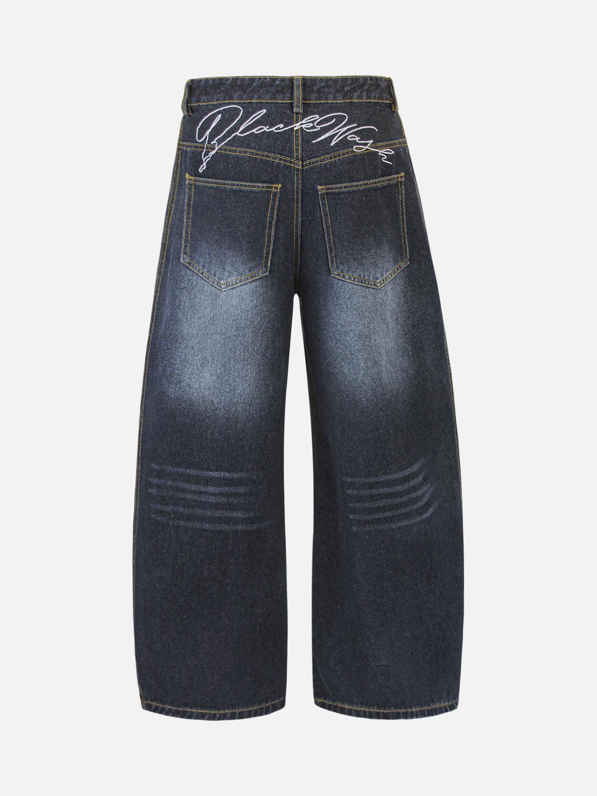 Concert Outfit Washed Ripped Embroidered Barrel Jeans