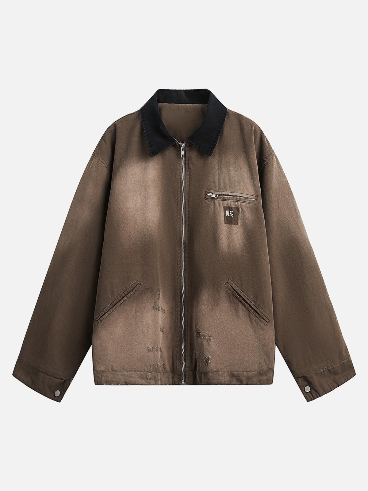 Concert Outfit Washed Ripped Gradient Zip Up Work Jacket