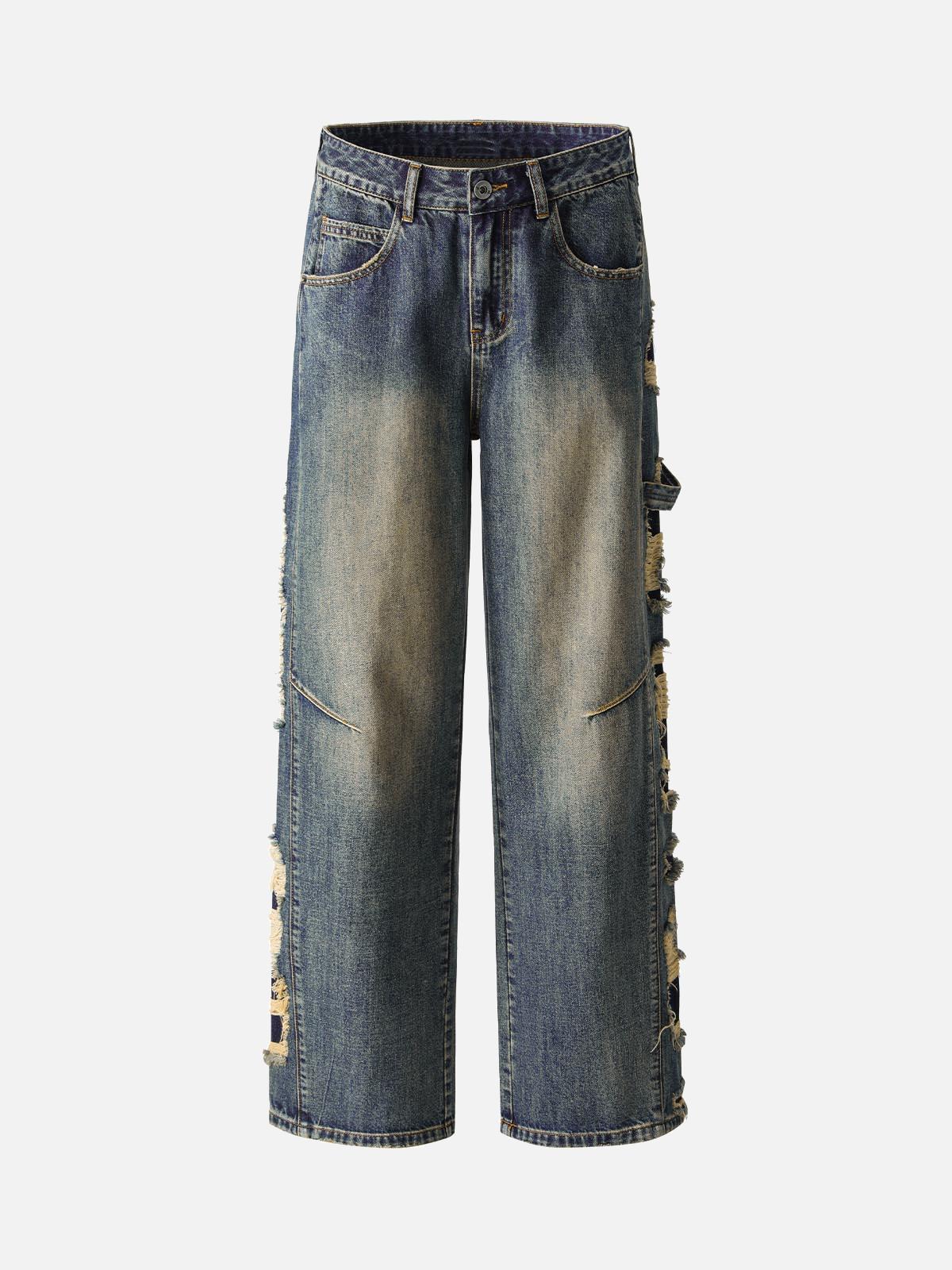 Concert Outfit Washed Side Ripped Straight Jeans