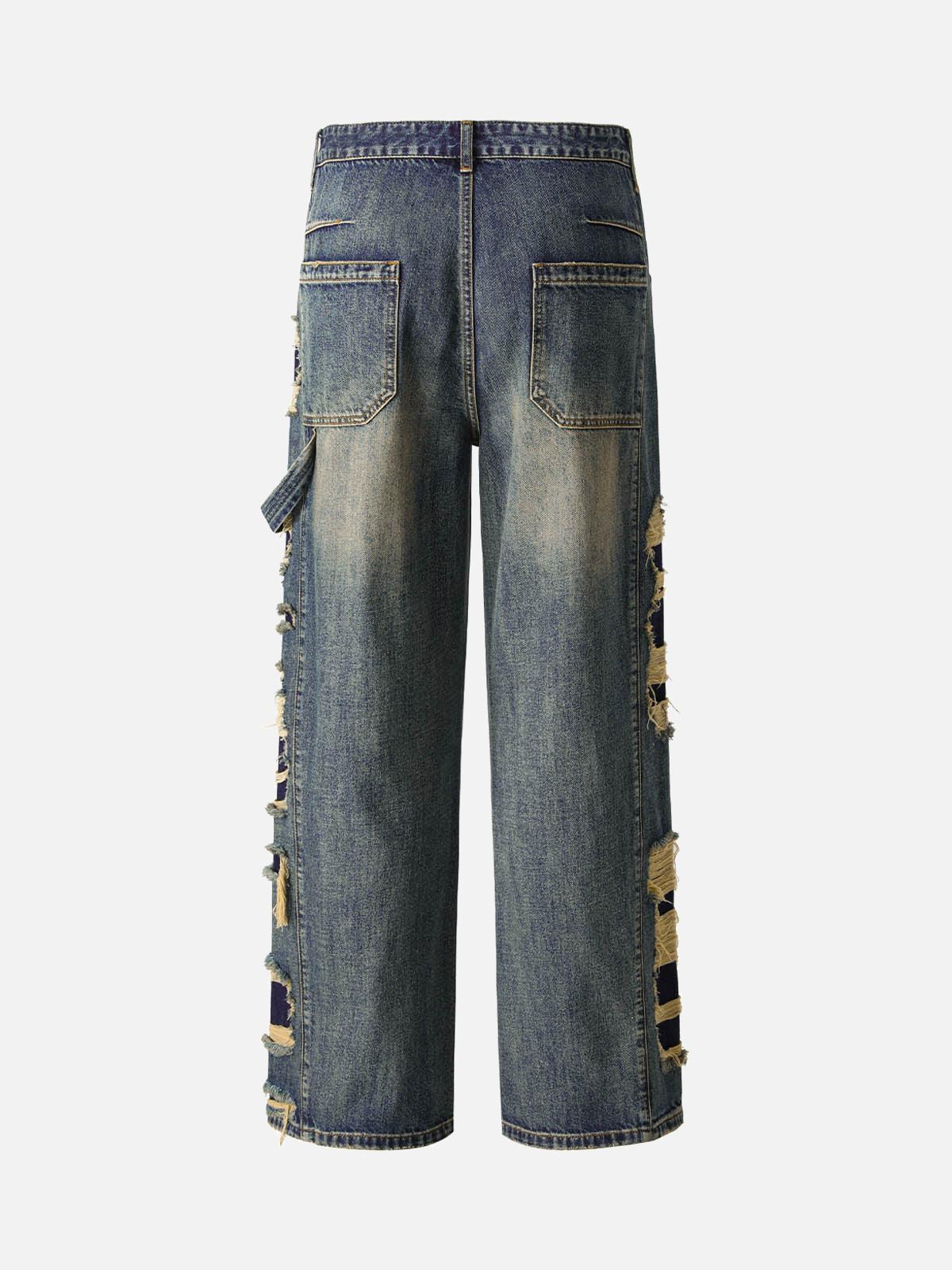 Concert Outfit Washed Side Ripped Straight Jeans