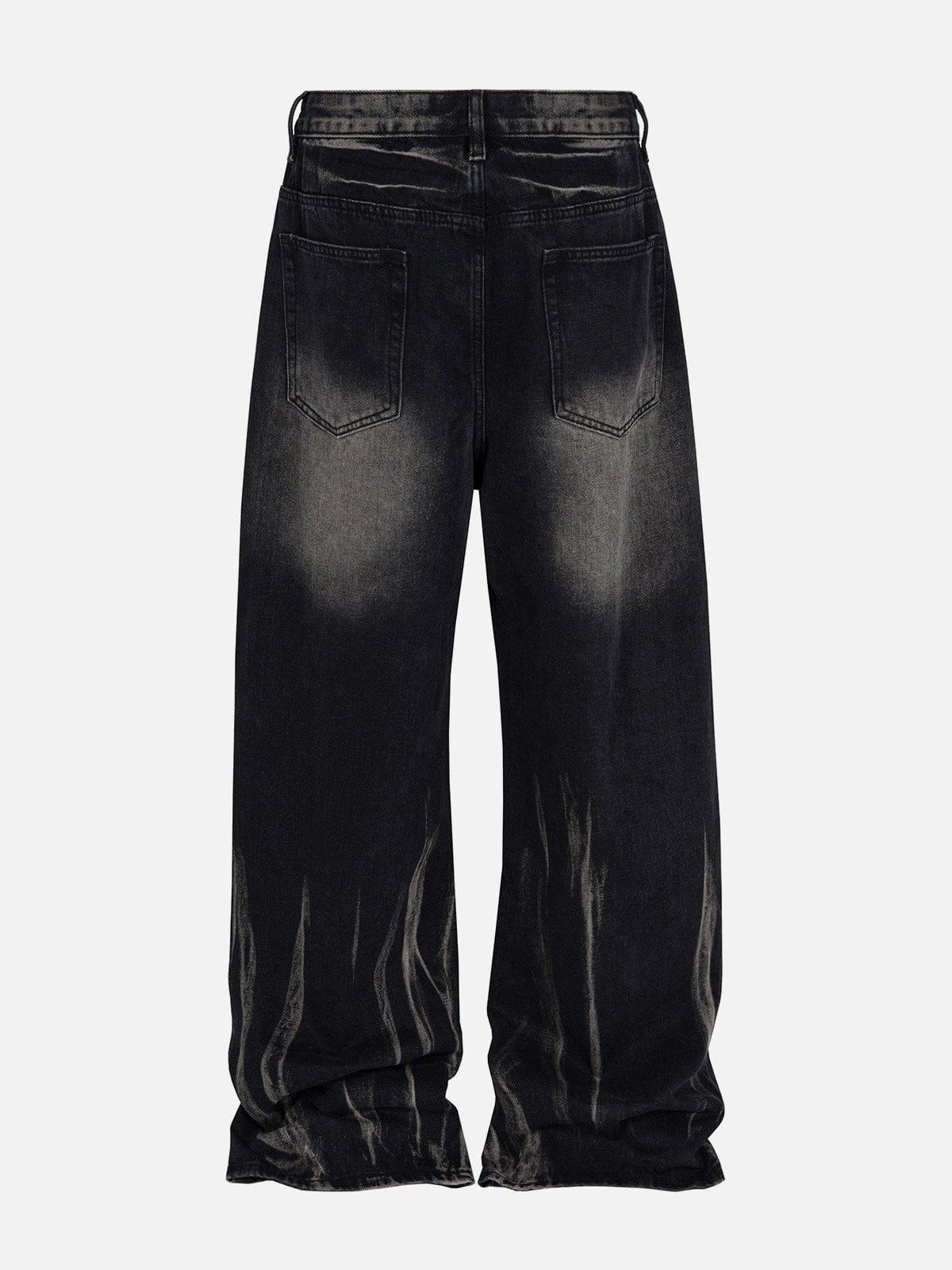 Concert Outfit Washed Stained Wide-Leg Jeans