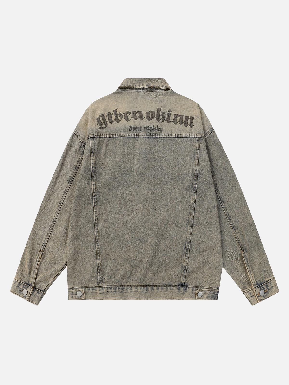 Concert Outfit Washed Vintage Letter Print Denim Jacket