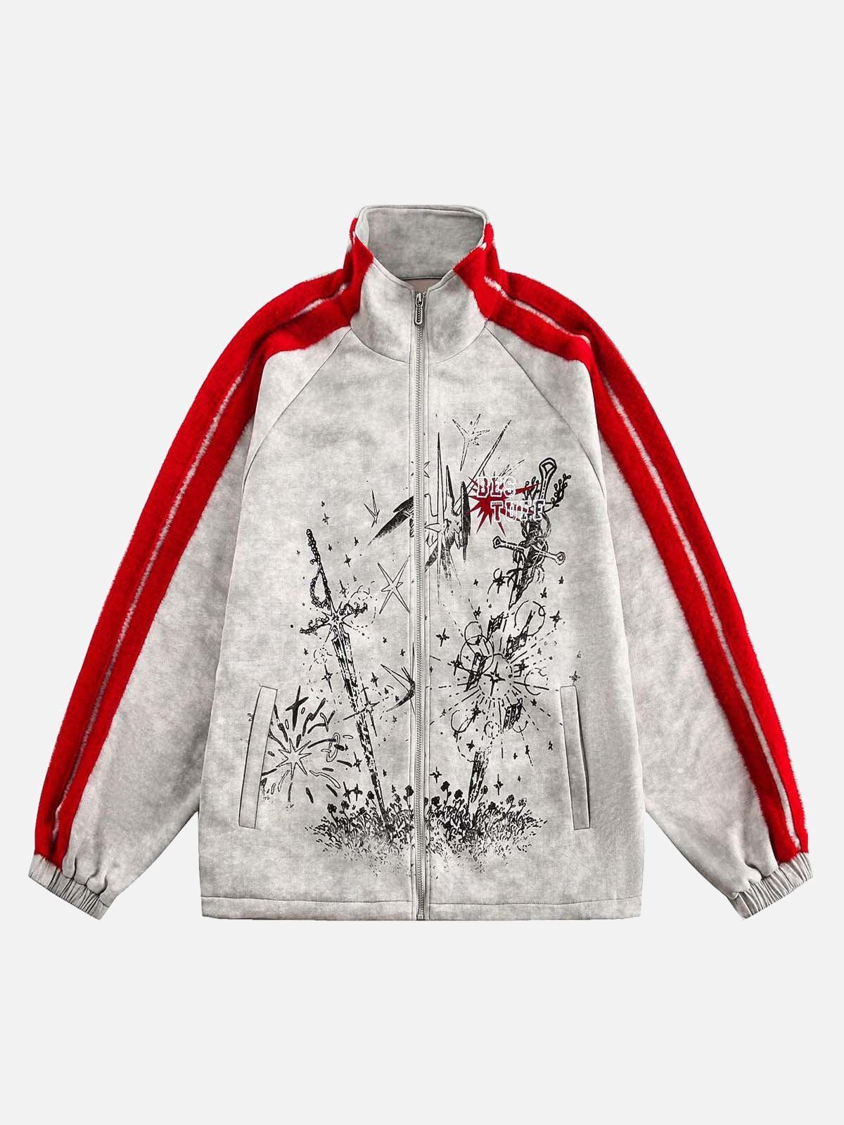 Concert Outfit Wasteland Patchwork Graffiti Zip Up Jacket