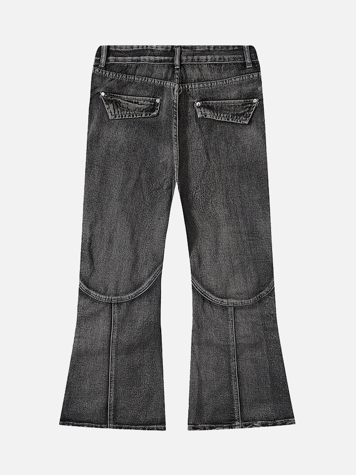 Concert Outfit Wasteland Style Washed Distressed Pleated Flare Jeans