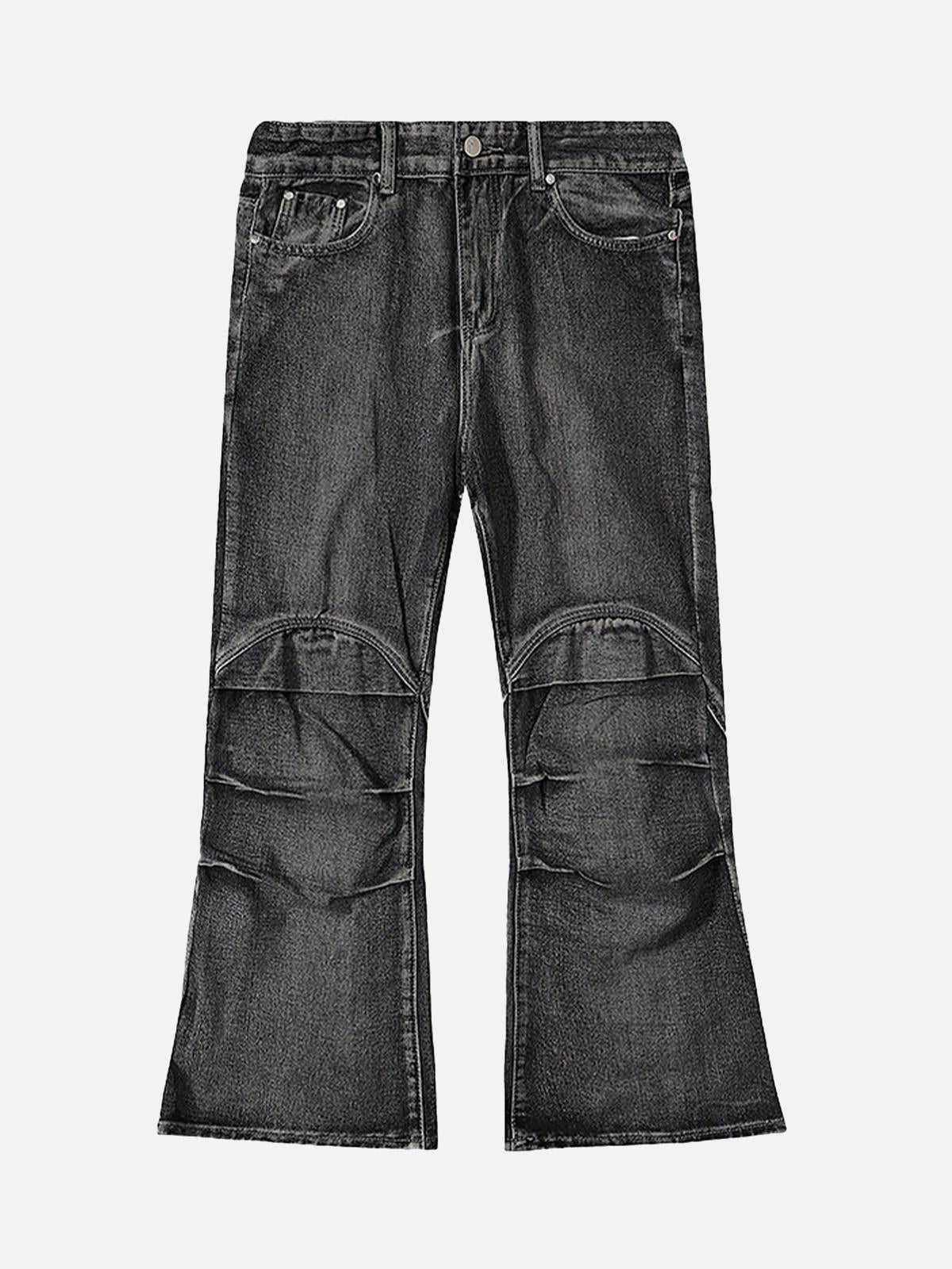 Concert Outfit Wasteland Style Washed Distressed Pleated Flare Jeans
