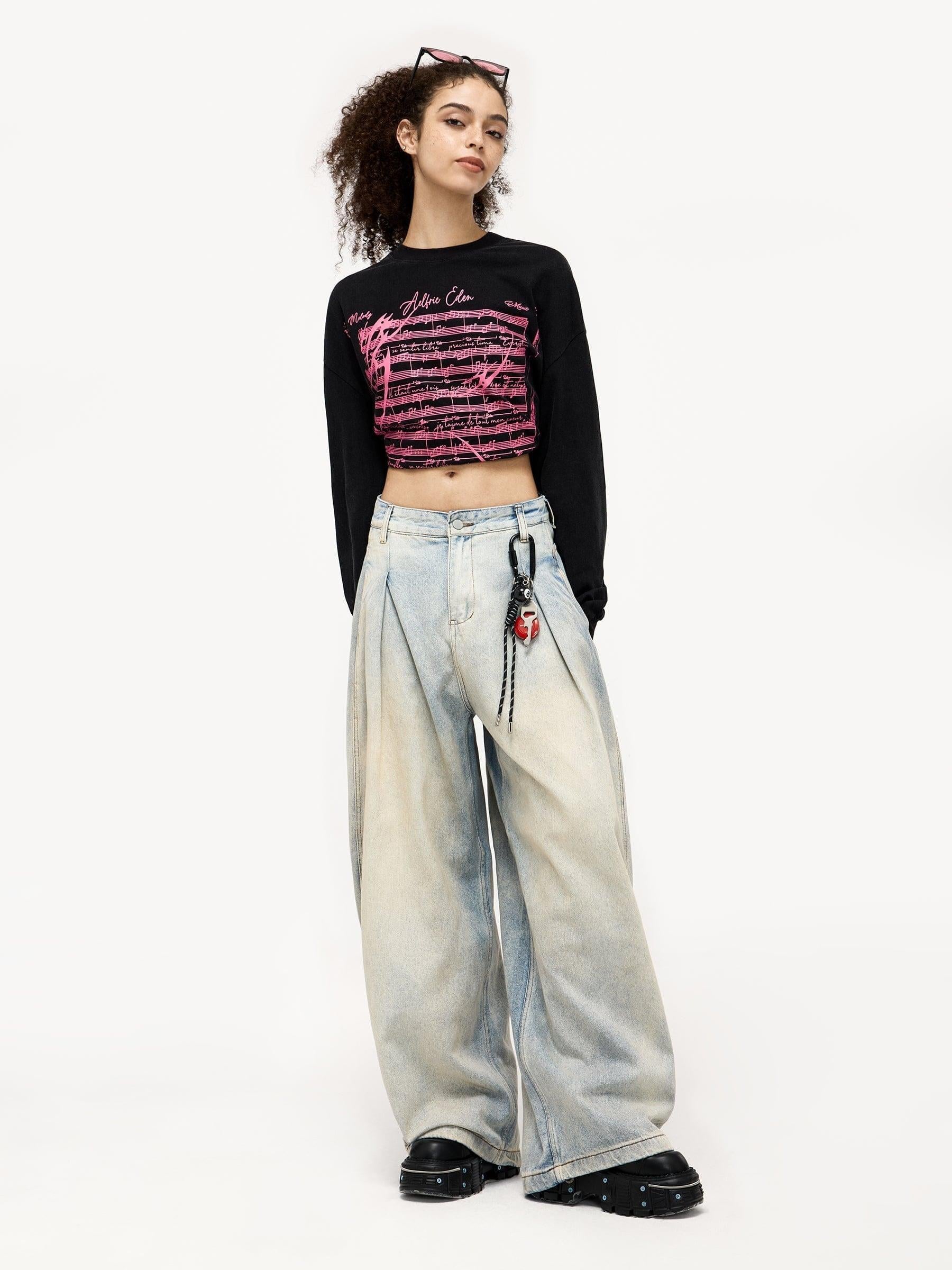 Concert Outfit Wrinkle Washed Loose Jeans