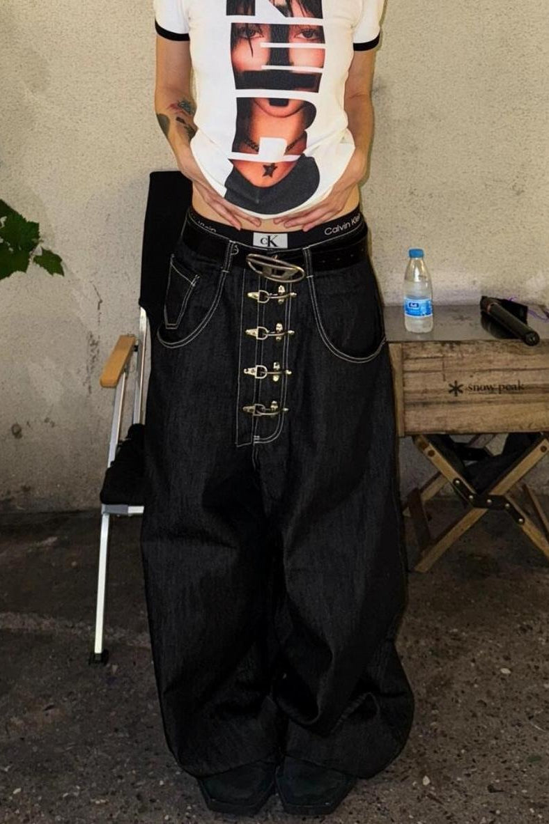 Core s Must- Haves, Washed Button Fly Wide Leg Jeans