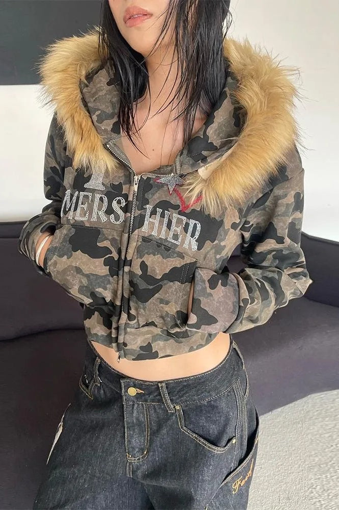 Core s Outfit Ideas, Camo Embroidered Zip Hoodie