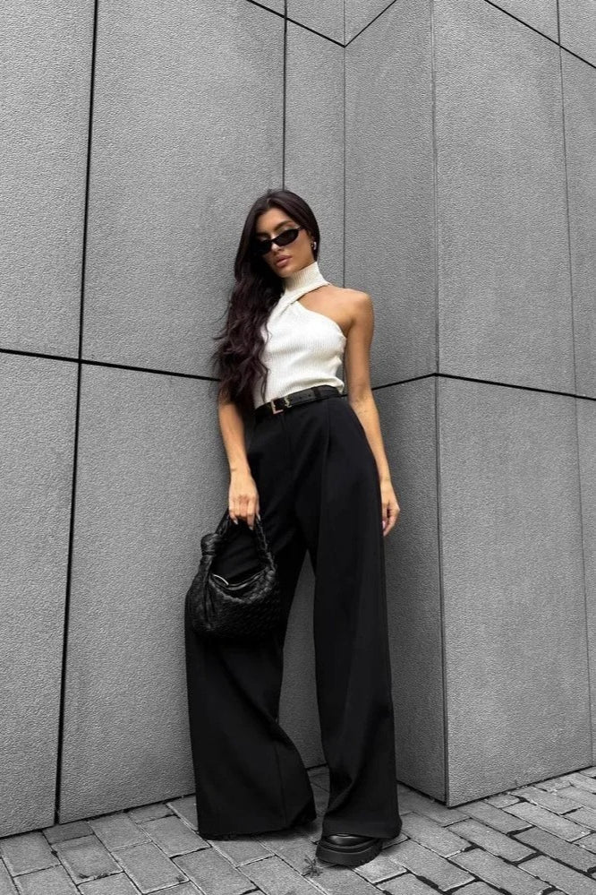Core s Outfits, Wide Leg Buttoned Pleated Work Pant
