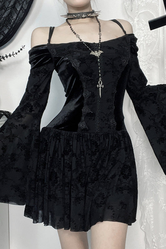 Winter, Off Shoulder Velvet Gothic Dress