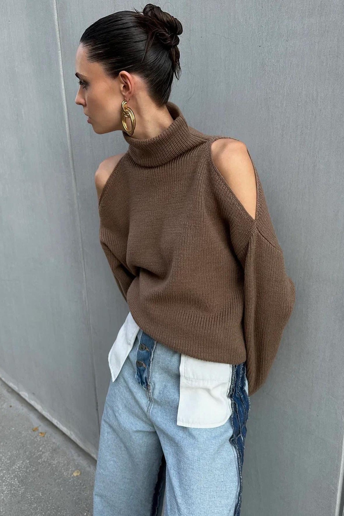Going Out Outfit po, Off- Shoulder Turtleneck Knit ter