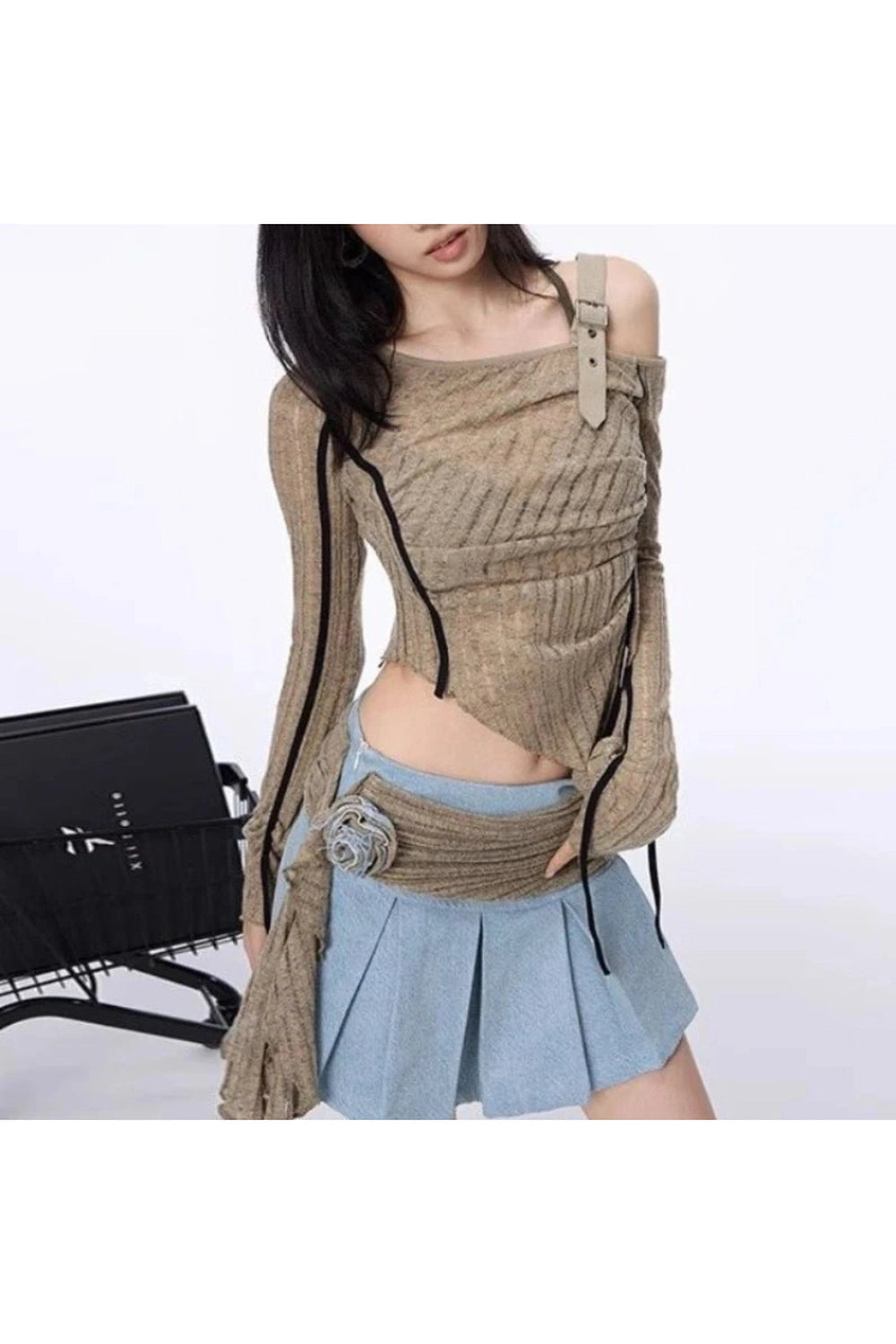 New Style Trends - Acubi Asymmetrical Strap Detail Knit Top - Outfit Ideas