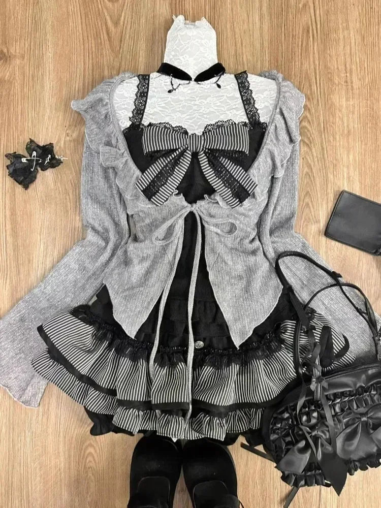 New Style Trends - Acubi Dark Doll Bow-Knit Outfit Set - Outfit Ideas