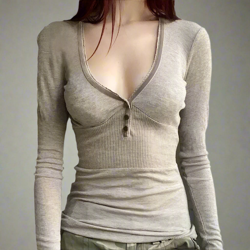 New Style Trends - Acubi Heathered Henley Romance Top - Outfit Ideas