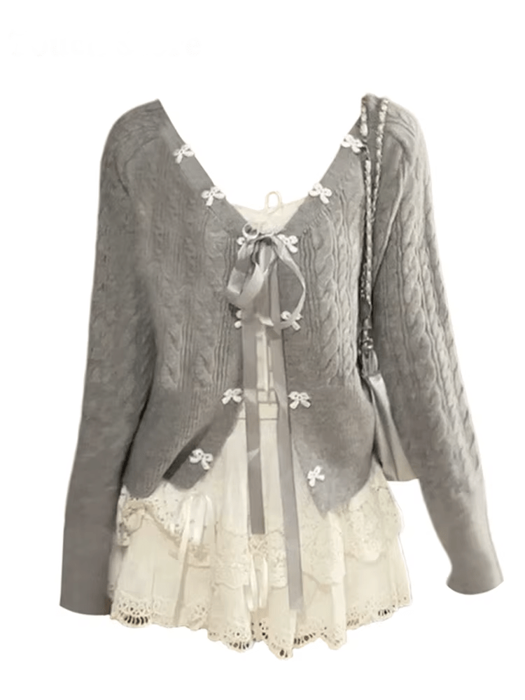 New Style Trends - Acubi Lace Bow-Knit Outfit Set - Outfit Ideas