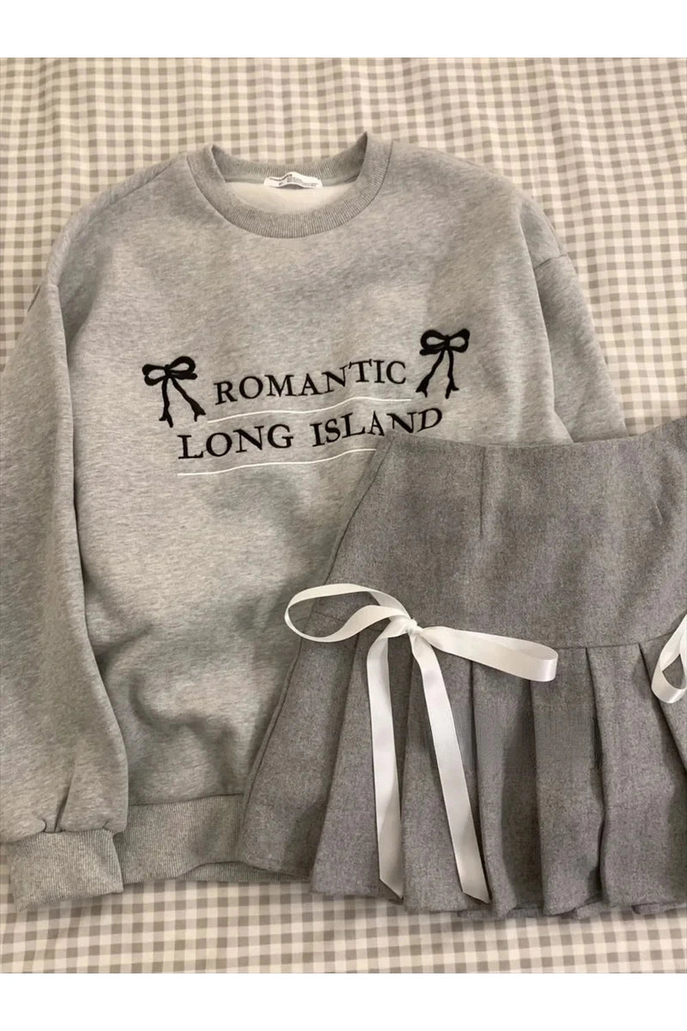 New Style Trends - Acubi Romantic Ribbon Sweatshirt and Skirt Outfit Set - Outfit Ideas