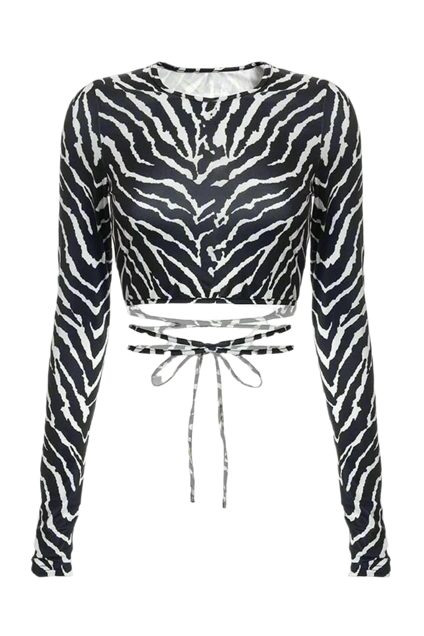 New Style Trends - Aesthetic Backless Long Sleeve Zebra Crop Top - Outfit Ideas