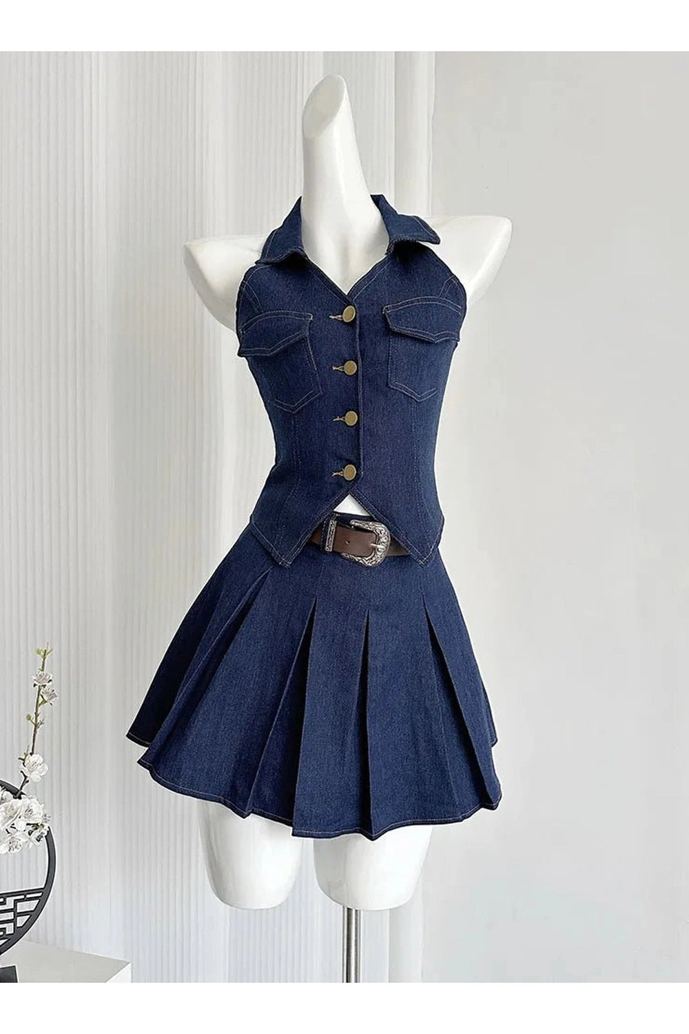 New Style Trends - Aesthetic Denim Diva Pleated Skirt Outfit Set - Outfit Ideas