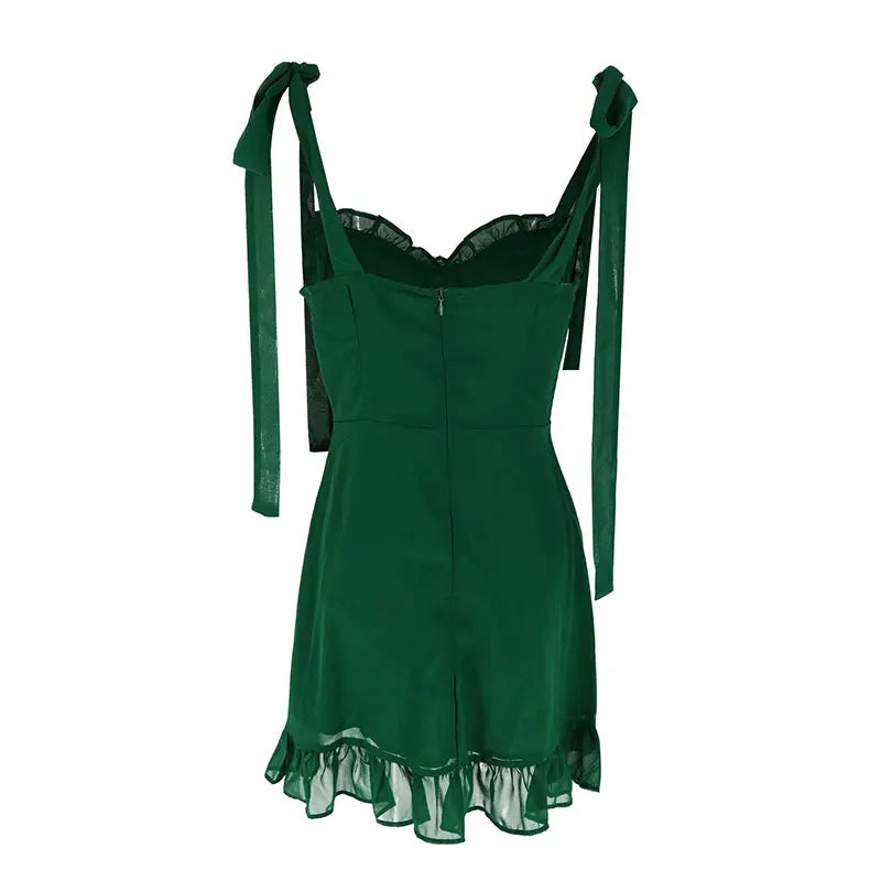 New Style Trends - Aesthetic Emerald Ruffle Strap Dress - Outfit Ideas