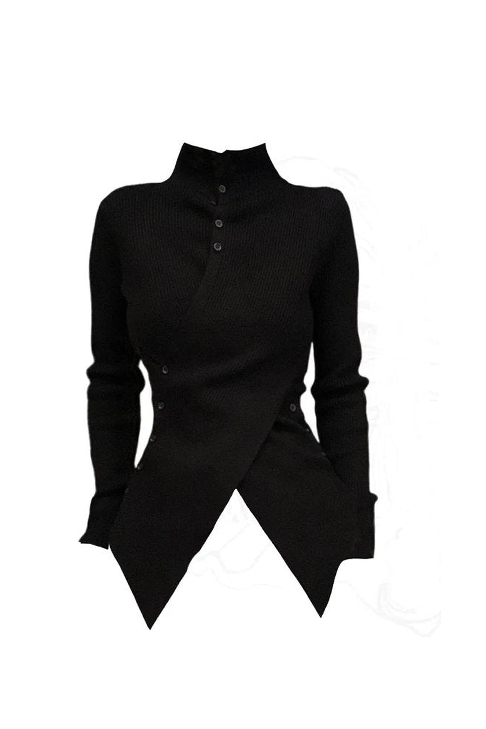 New Style Trends - Aesthetic Fall Asymmetrical High Neck Buttoned Sweater - Outfit Ideas