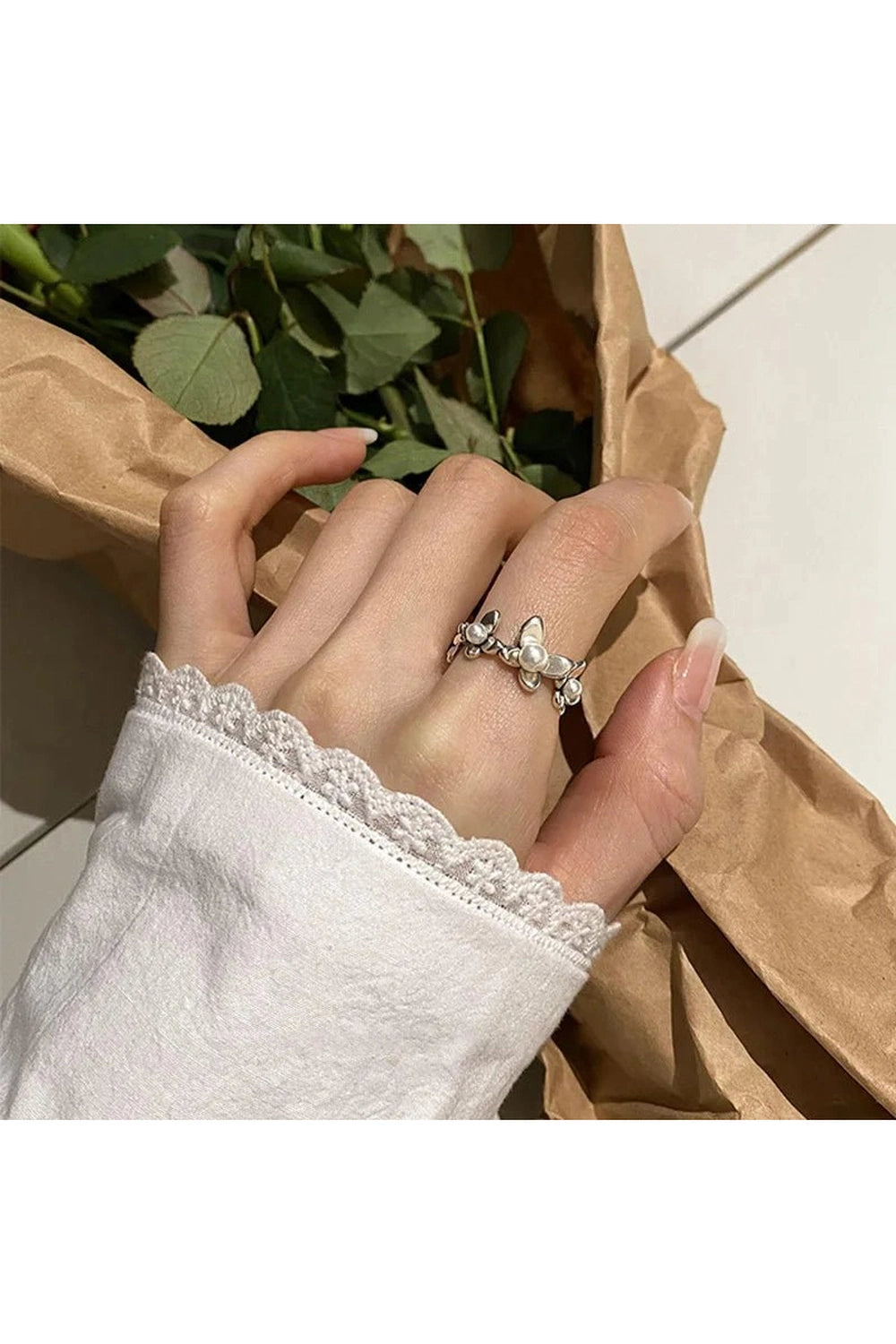 New Style Trends - Aesthetic Flower Pearl Adjustable Ring - Outfit Ideas