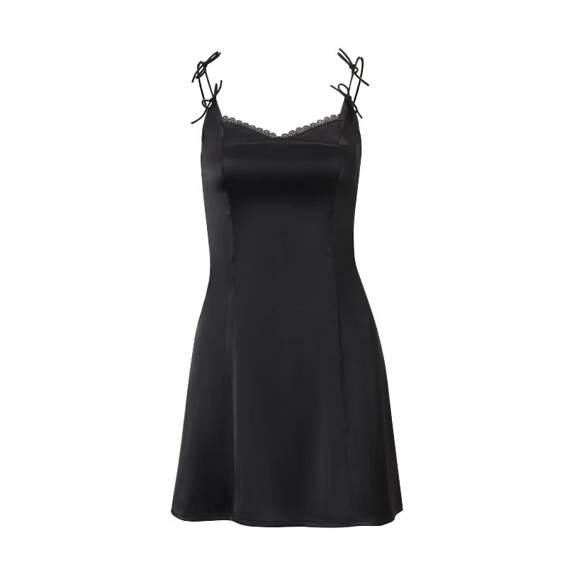 New Style Trends - Aesthetic Midnight Bow Slip Dress - Outfit Ideas