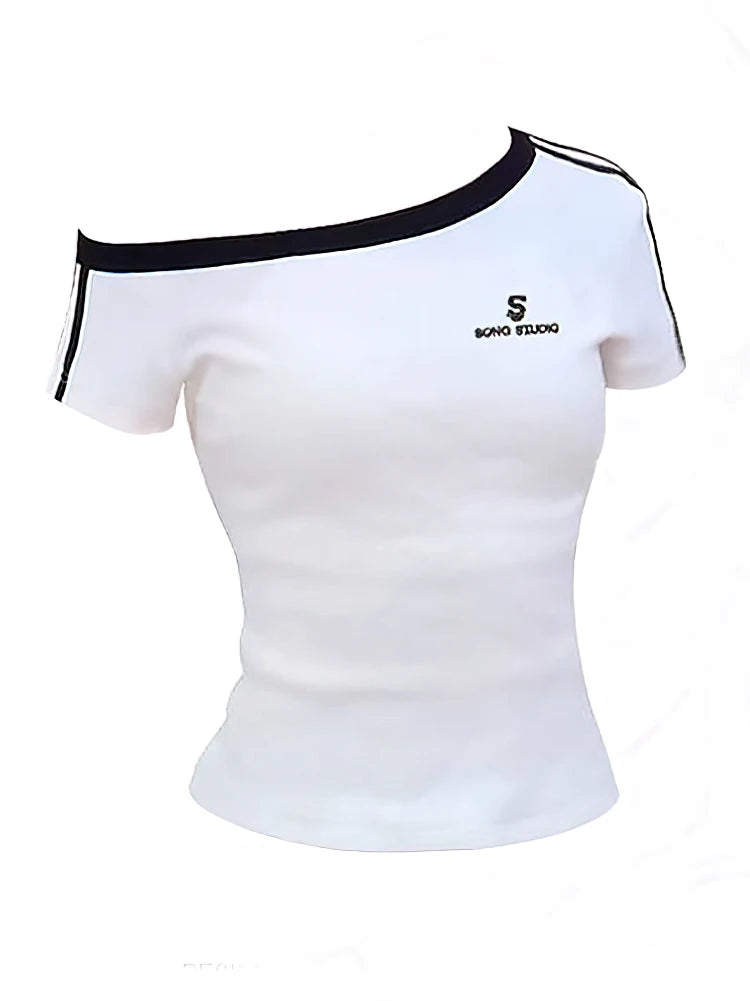 New Style Trends - Aesthetic Off-Shoulder Sporty Stripe Top - Outfit Ideas