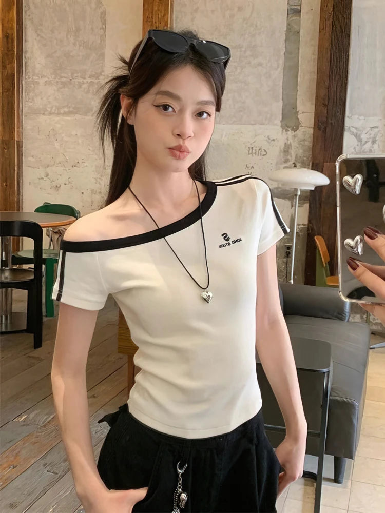 New Style Trends - Aesthetic Off-Shoulder Sporty Stripe Top - Outfit Ideas