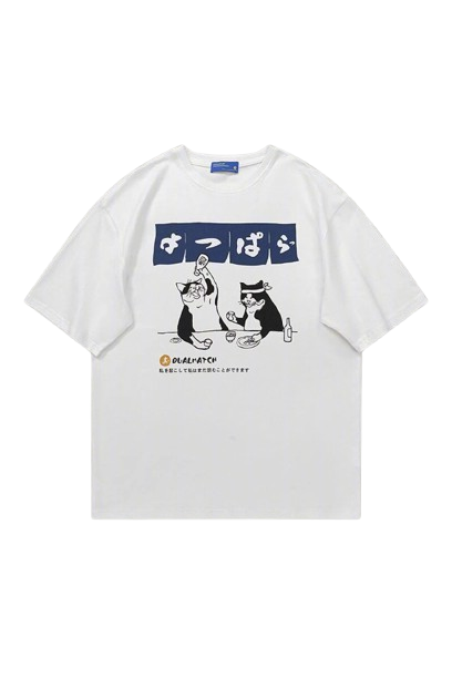 New Style Trends - Aesthetic Oversized Drinking Cat T-shirt - Outfit Ideas