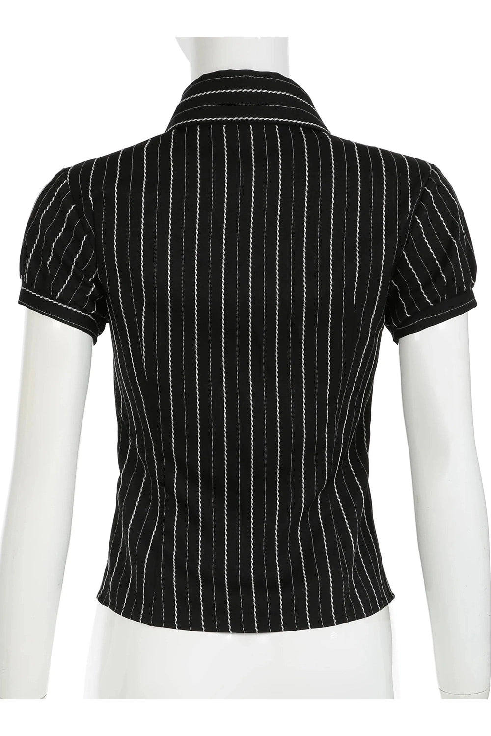 New Style Trends - Aesthetic Pinstripe Fitted Button-Up Blouse - Outfit Ideas