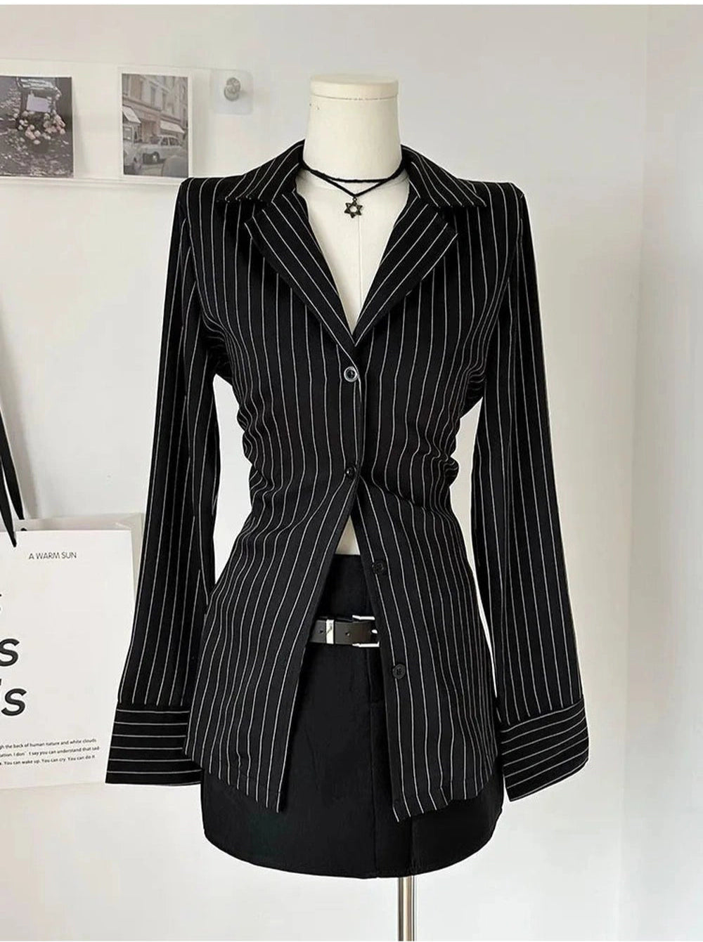 New Style Trends - Aesthetic Pinstripe Power Blazer and Skirt Outfit Set - Outfit Ideas