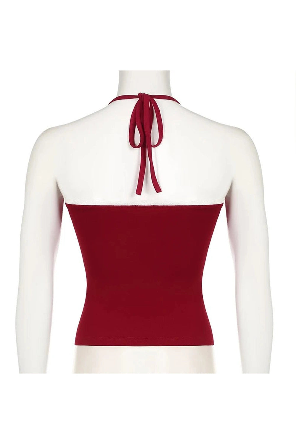 New Style Trends - Aesthetic Red Lace-Trim Halter Top - Outfit Ideas