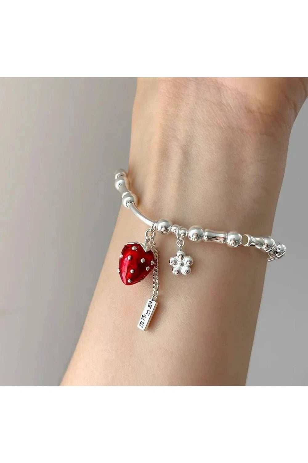 New Style Trends - Aesthetic Strawberry Charm Silver Bracelet - Outfit Ideas