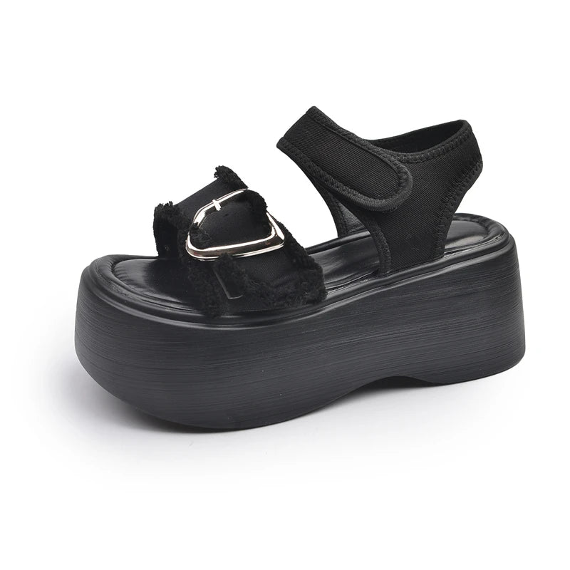 New Style Trends - Aesthetic Y2k Denim Heart Buckle Sandals - Outfit Ideas