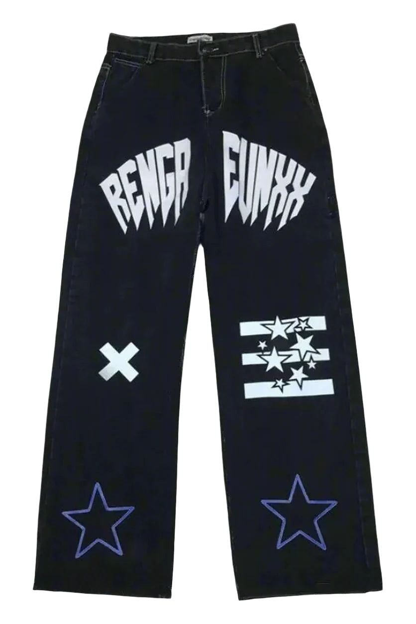 New Style Trends - Alt Black Star Print High Waist Jeans - Outfit Ideas