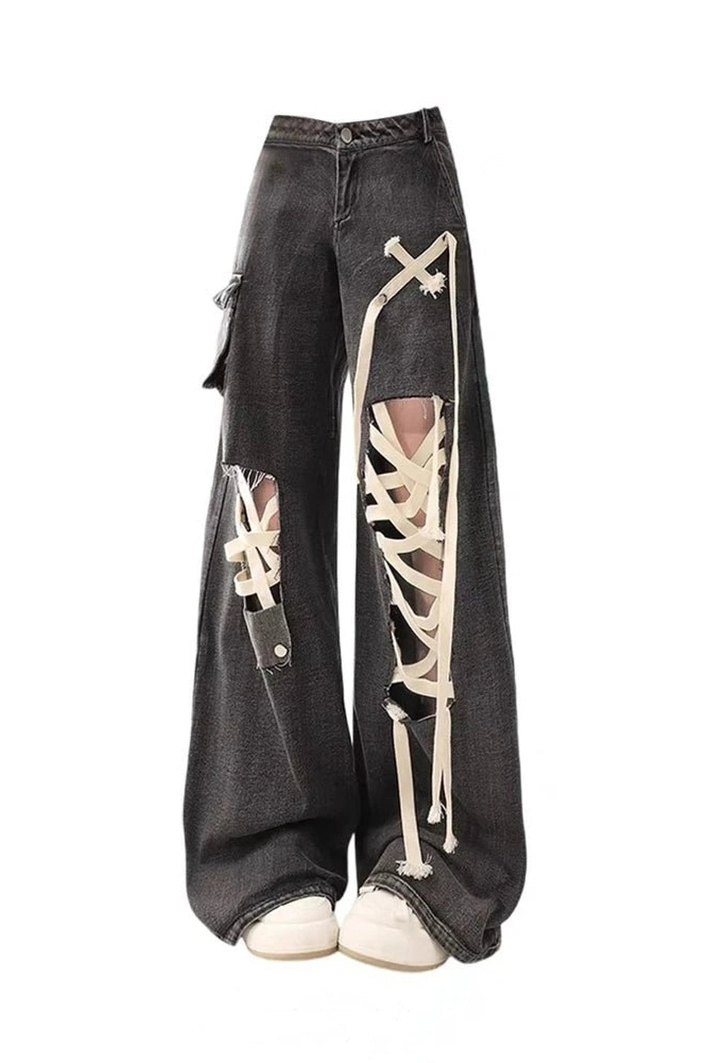 New Style Trends - Alt Cute Dark Lace-Up Skeleton Pants - Outfit Ideas
