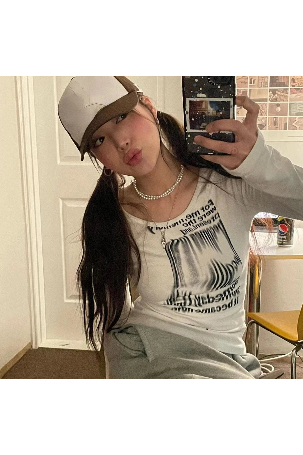 New Style Trends - Alt Distorted Text Print Long Sleeve Top - Outfit Ideas