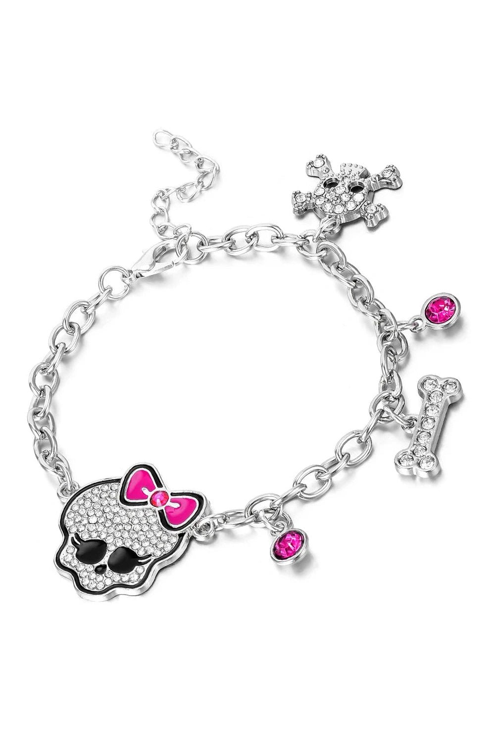 New Style Trends - Alt Emo Pink Skull Charm Bracelet - Outfit Ideas