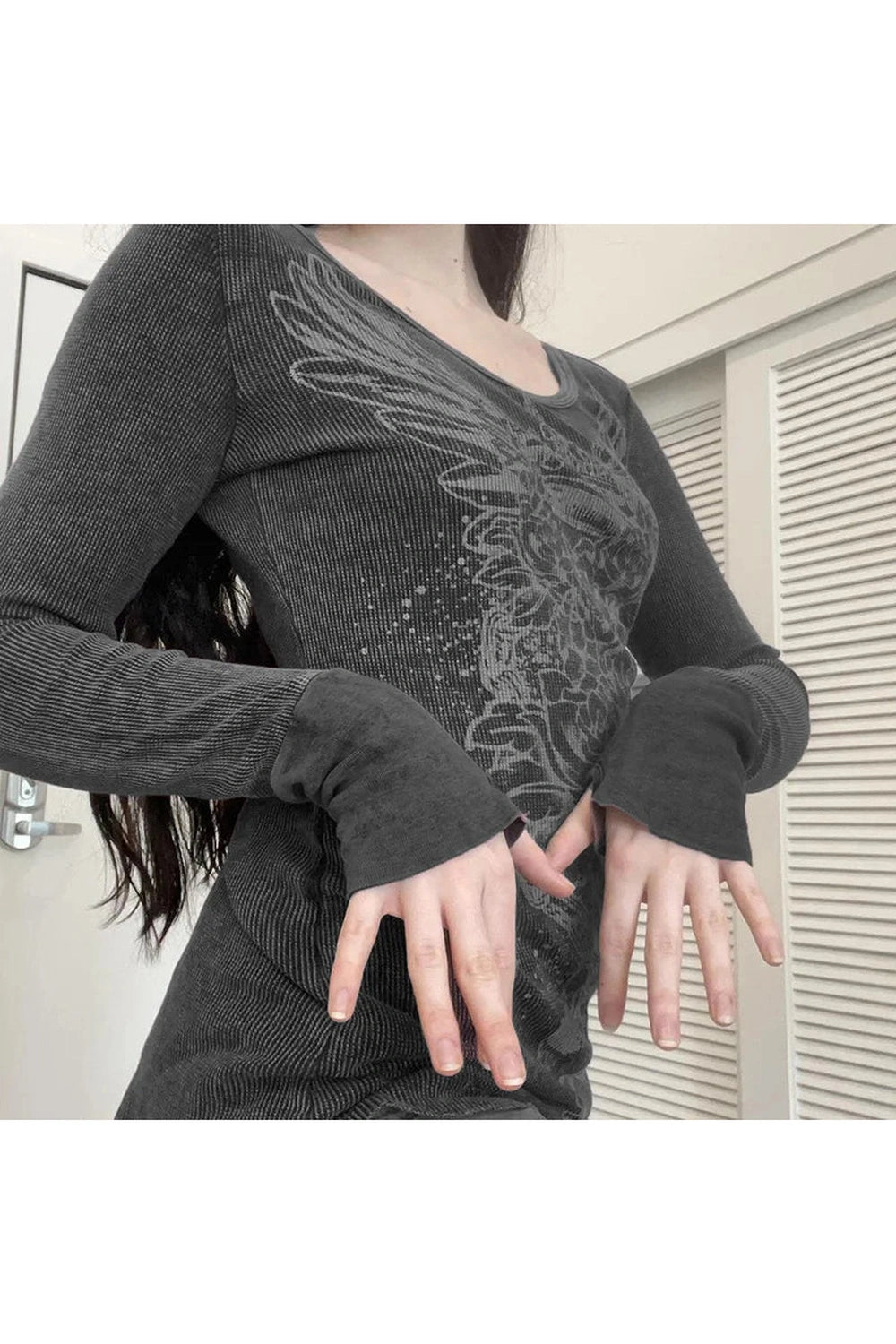 New Style Trends - Alt Goth Angel Graphic Long Sleeve Top - Outfit Ideas