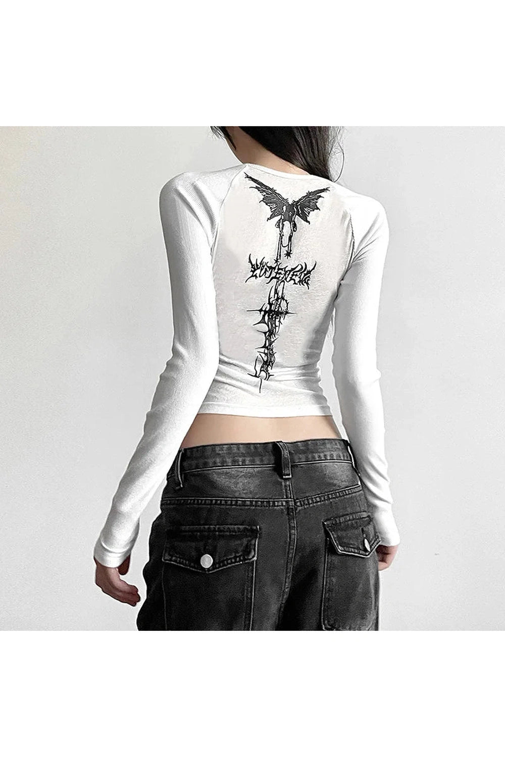 New Style Trends - Alt Goth Angel Long Sleeve Top - Outfit Ideas