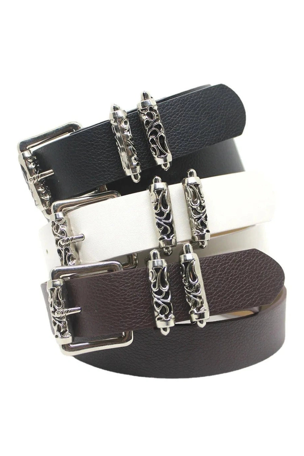 New Style Trends - Alt Goth Silver Buckle White Belt - Outfit Ideas