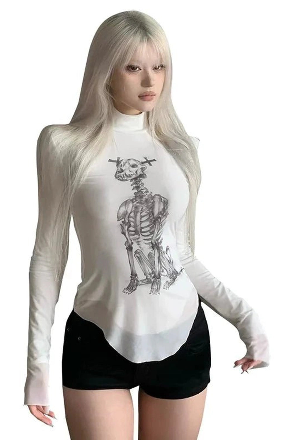 New Style Trends - Alt Goth Skeleton Turtleneck Long Sleeve Top - Outfit Ideas