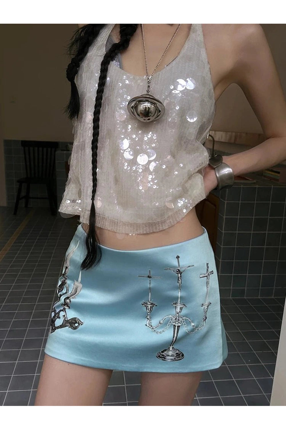 New Style Trends - Alt Gothic Candelabra Satin Mini Skirt - Outfit Ideas
