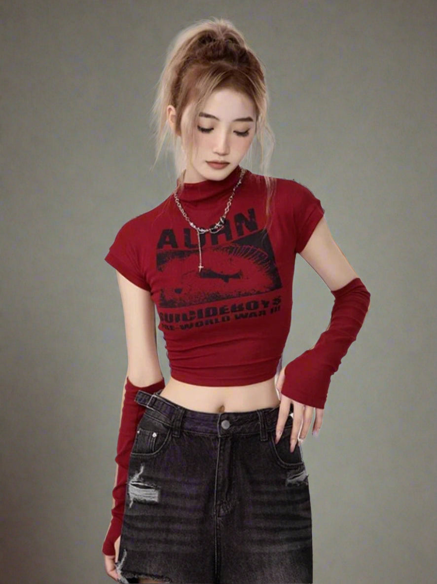 New Style Trends - Alt Graphic Mock Neck Crop Top - Outfit Ideas