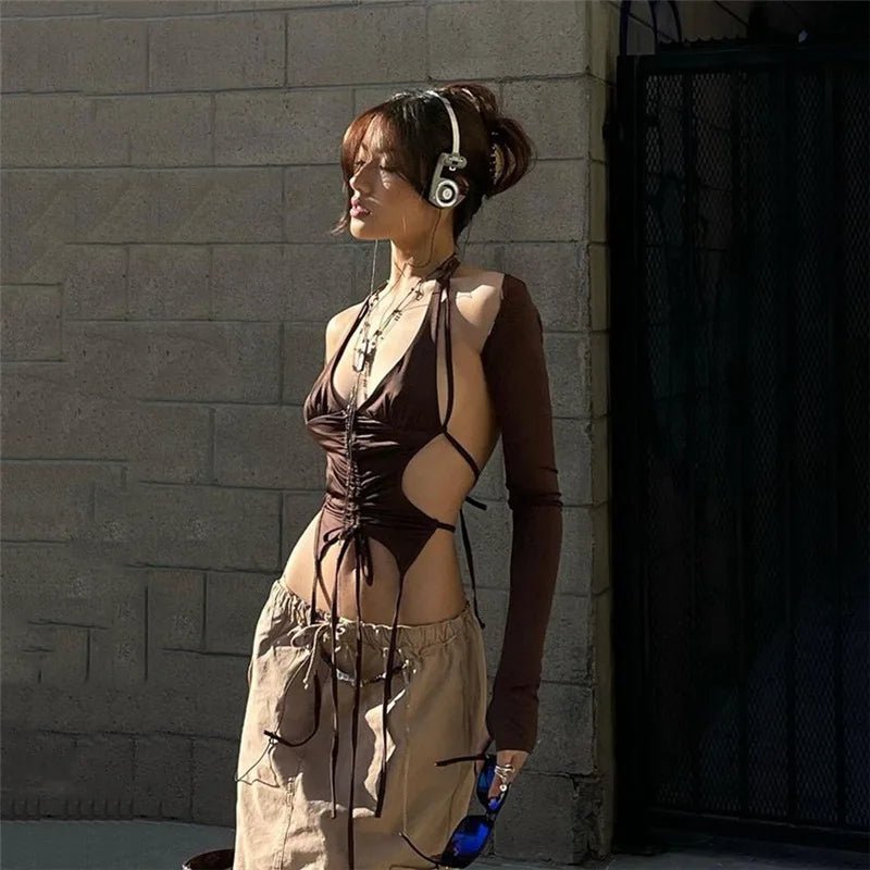 New Style Trends - Alt Mocha Ruched Tie-Up Top - Outfit Ideas