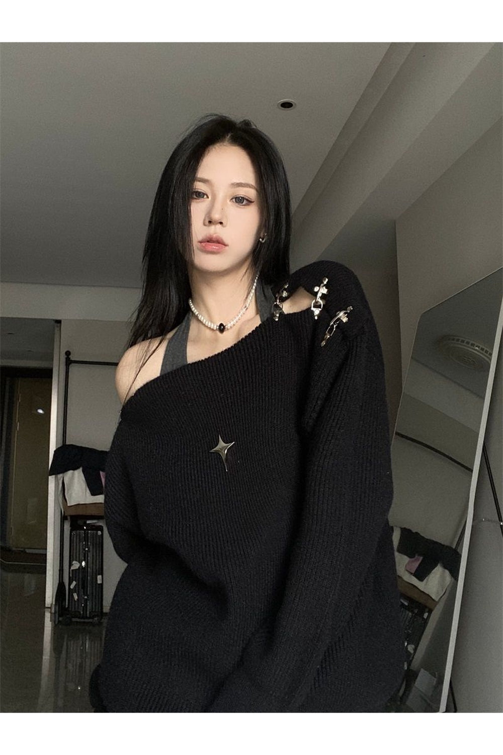 New Style Trends - Alt Off Shoulder Y2K Sweater - Outfit Ideas
