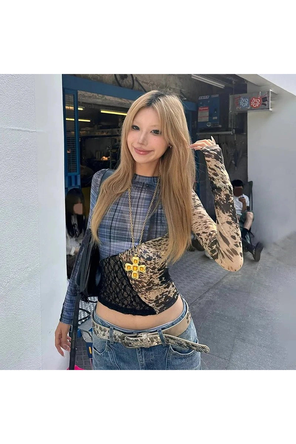 New Style Trends - Alt Patchwork Clash Long Sleeve Mesh Top - Outfit Ideas