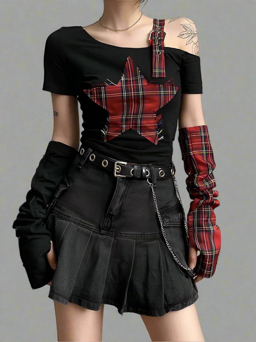 New Style Trends - Alt Punk Plaid Star Crop Top - Outfit Ideas