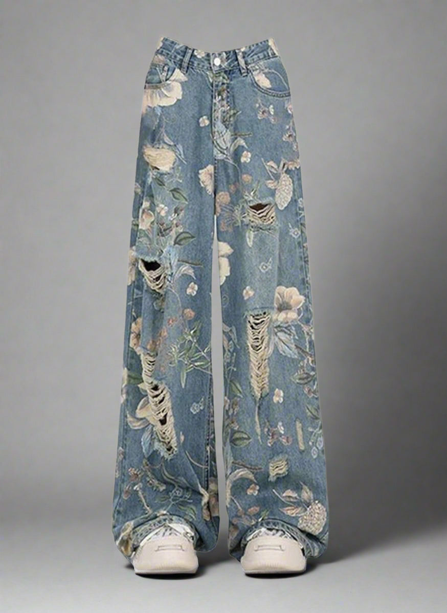 New Style Trends - Alt Retro Floral Wide-Leg Jeans - Outfit Ideas